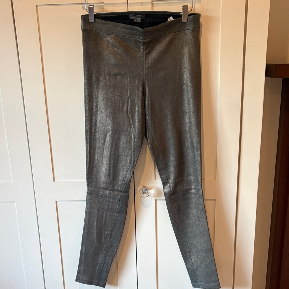 Vince Metallic Silver Women's Leather Skinny Pants